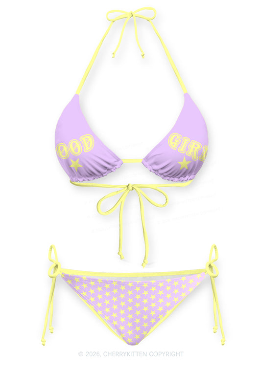 Pastel Purple Good Girl Y2K Print Bikini Set Cherrykitten