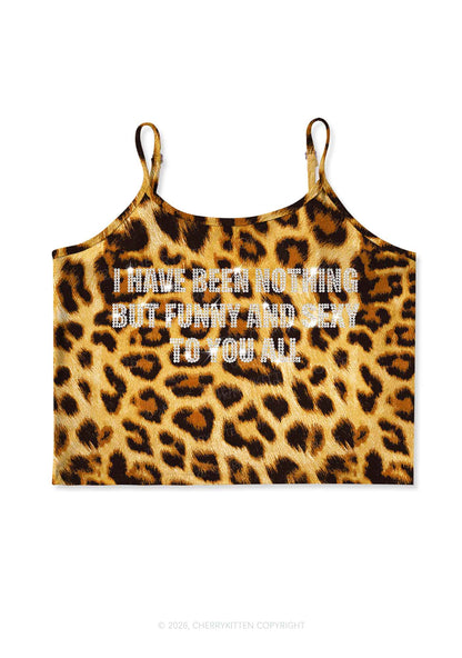 Rhinestone I Have Been Funny Y2K Brown Leopard Print Cami Crop Top Cherrykitten