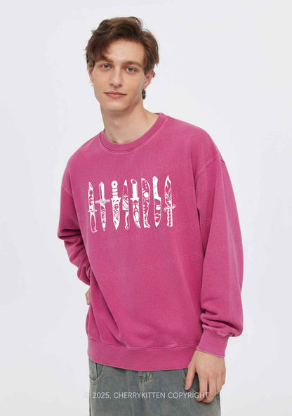 Halloween Grimace Daggers Y2K Washed Sweatshirts Cherrykitten