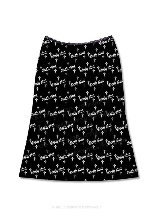 Halloween White Goth Slxt Y2K Print Midi Skirt Cherrykitten