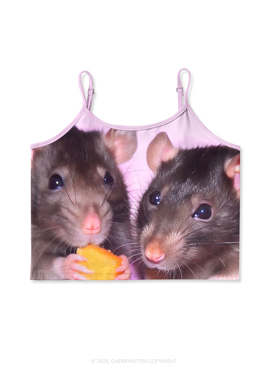 Cheese Rat Y2K Print Cami Crop Top Cherrykitten