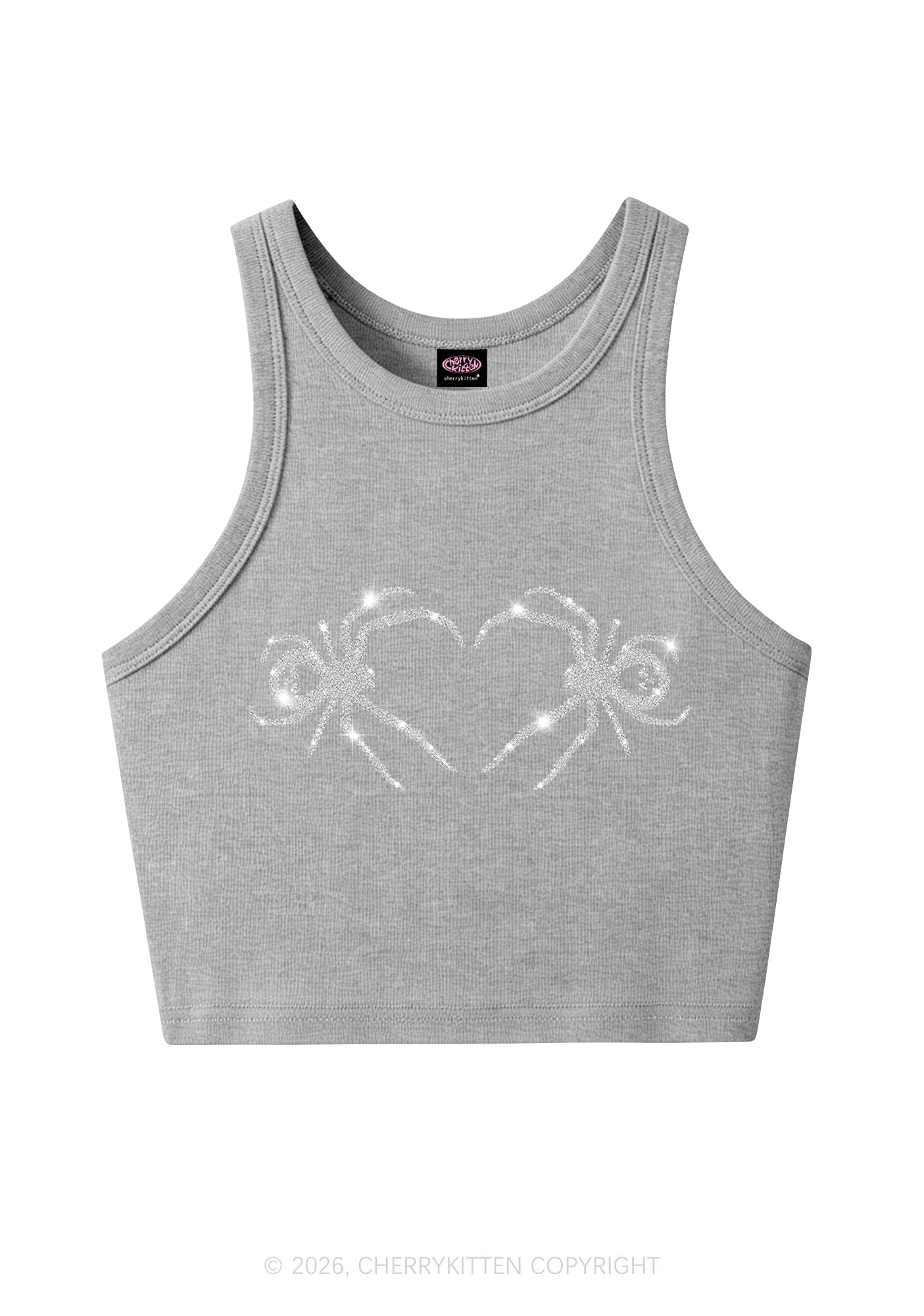 Rhinestone Skull Spider Y2K Crop Tank Top Cherrykitten