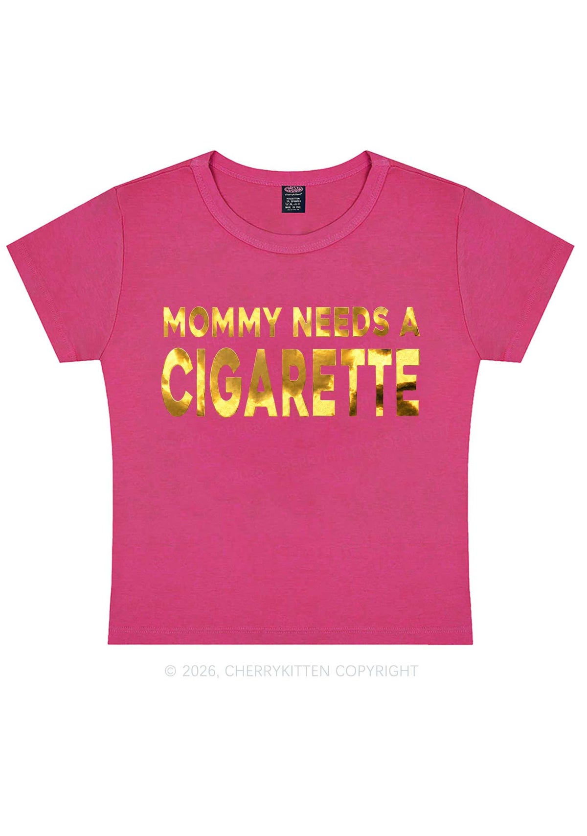 Mommy Needs A Cigarette Silver Foil Printed Y2K Baby Tee Cherrykitten