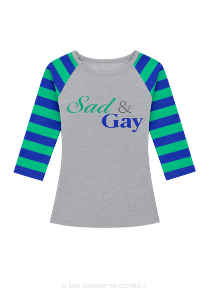 Sad Gay Pride Y2K Raglan Sleeve Crop Top Cherrykitten