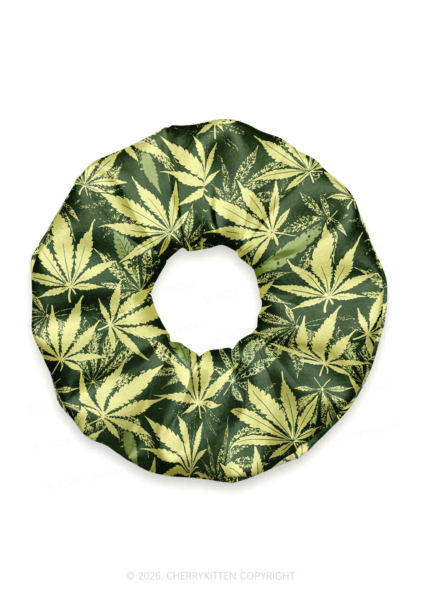Green Wxxd Leaf Y2K Hair Scrunchie Cherrykitten