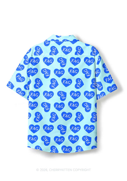 Blue Heart Fag Y2K Print Hawaiian Shirt Cherrykitten