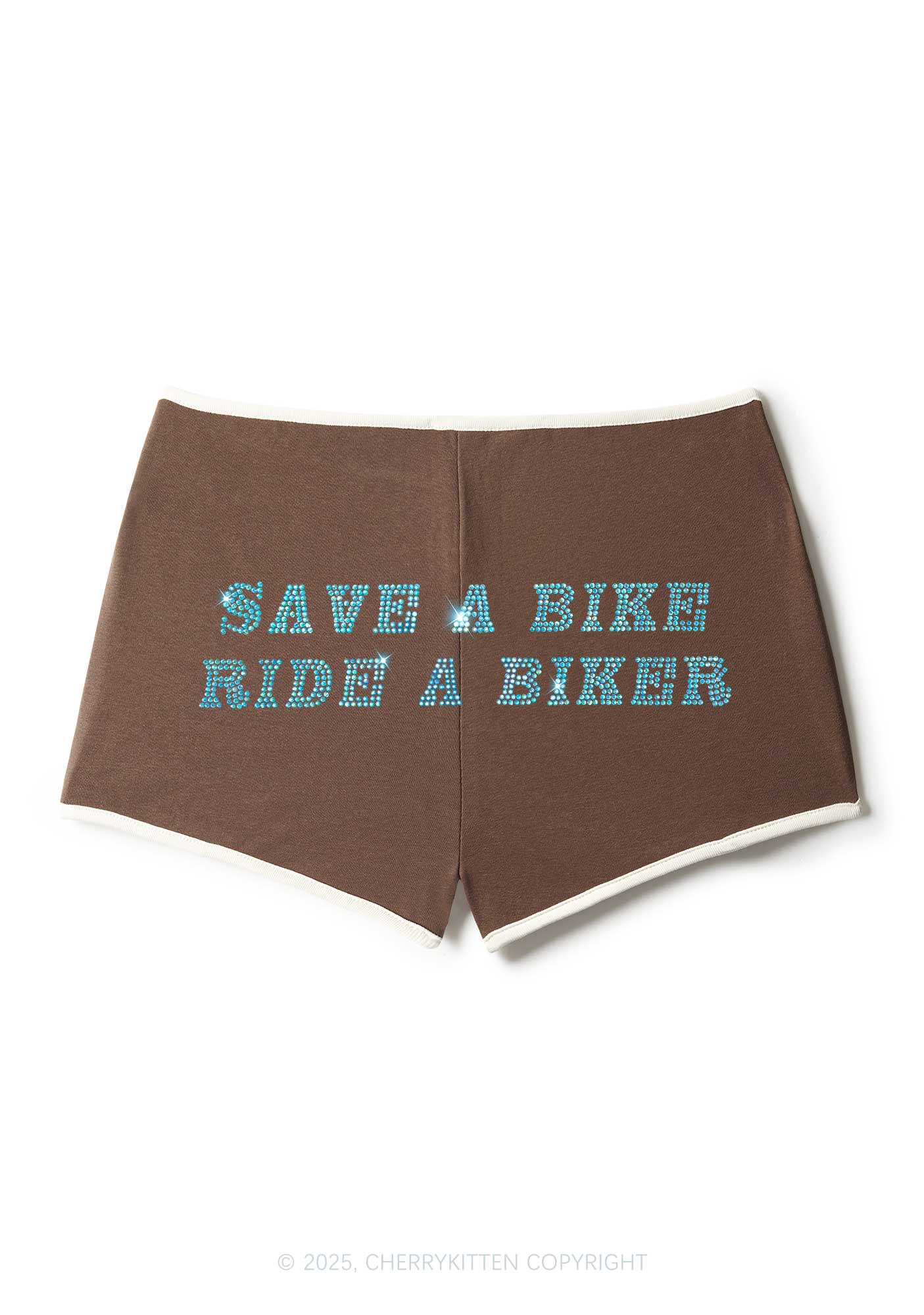 Rhinestone Save Bike Ride Biker Y2K Booty Shorts Cherrykitten