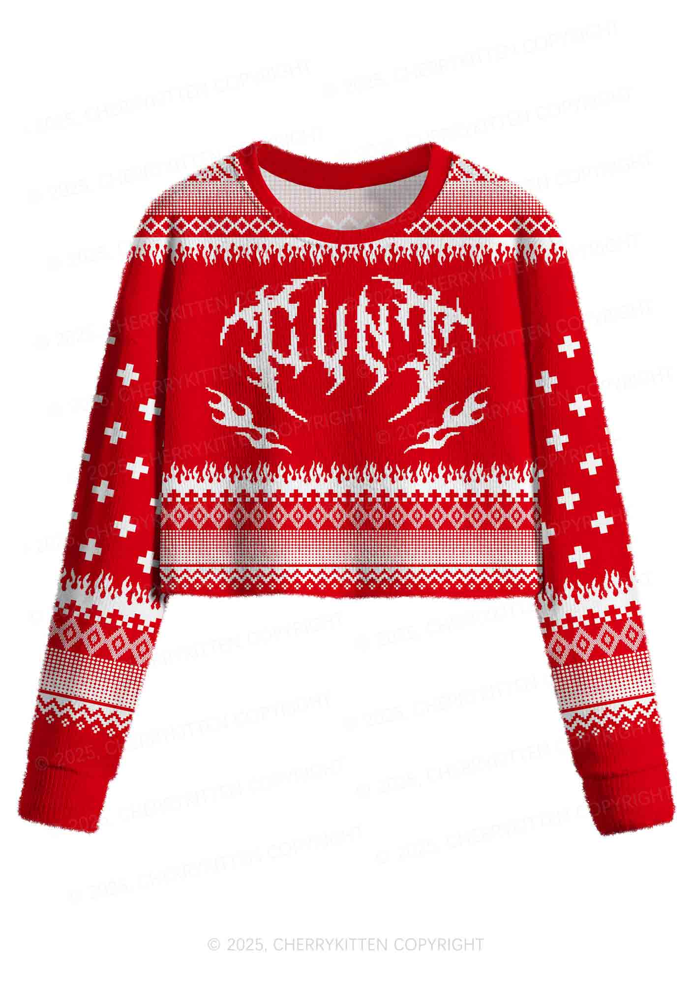 Punk Cxxt Y2K Christmas Crop Knit Sweatshirt Cherrykitten