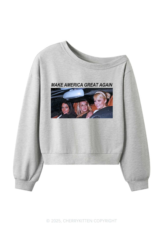 Make America Great Again Y2K Off Shoulder Sweatshirts Cherrykitten