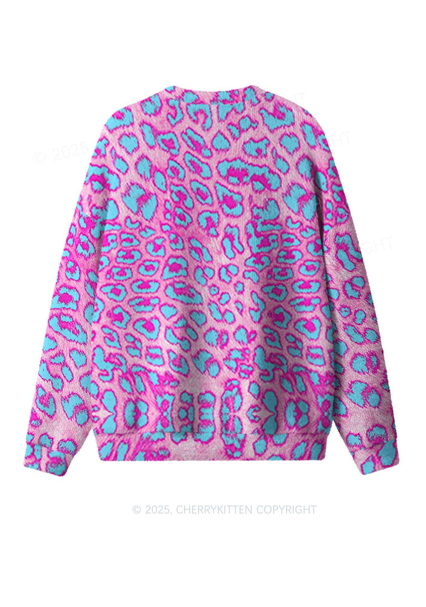 Purple Leopard Y2K Christmas Knit Sweatshirt Cherrykitten