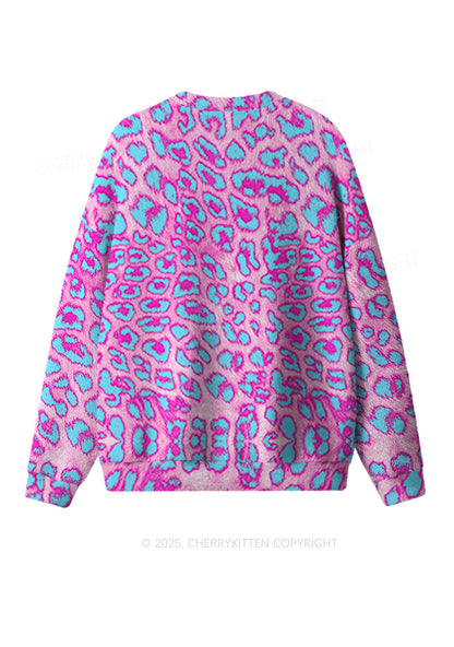 Purple Leopard Y2K Christmas Knit Sweatshirt Cherrykitten