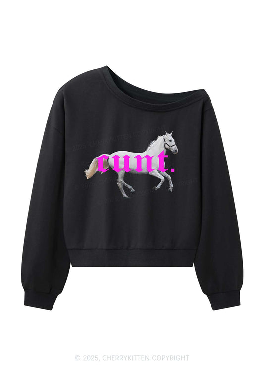 Cxxt Horse Y2K Off Shoulder Sweatshirts Cherrykitten