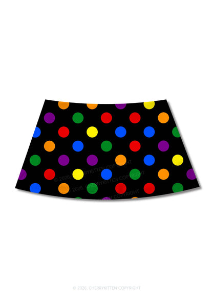 Rainbow Dots On Black Pride Y2K Print Mini Skirt Cherrykitten