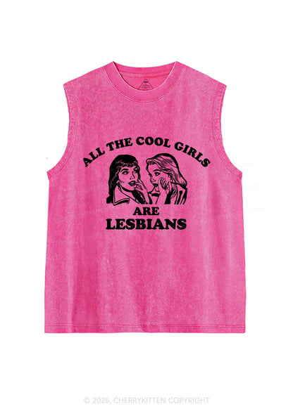 Cool Girls Lesbians Pride Y2K Washed Muscle Tank Cherrykitten
