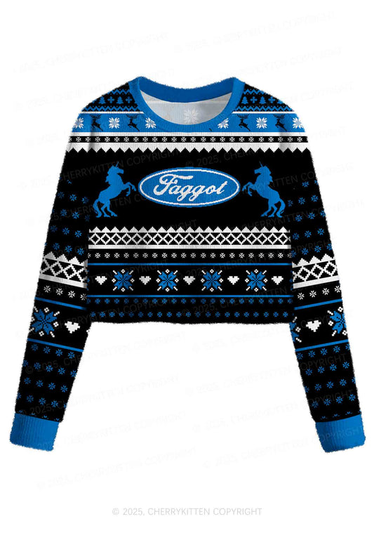 Black Faggot Pride Y2K Christmas Crop Knit Sweatshirt Cherrykitten