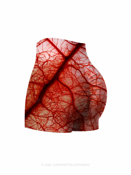 Halloween Red Blood Vessel Y2K Print Yoga Shorts Cherrykitten