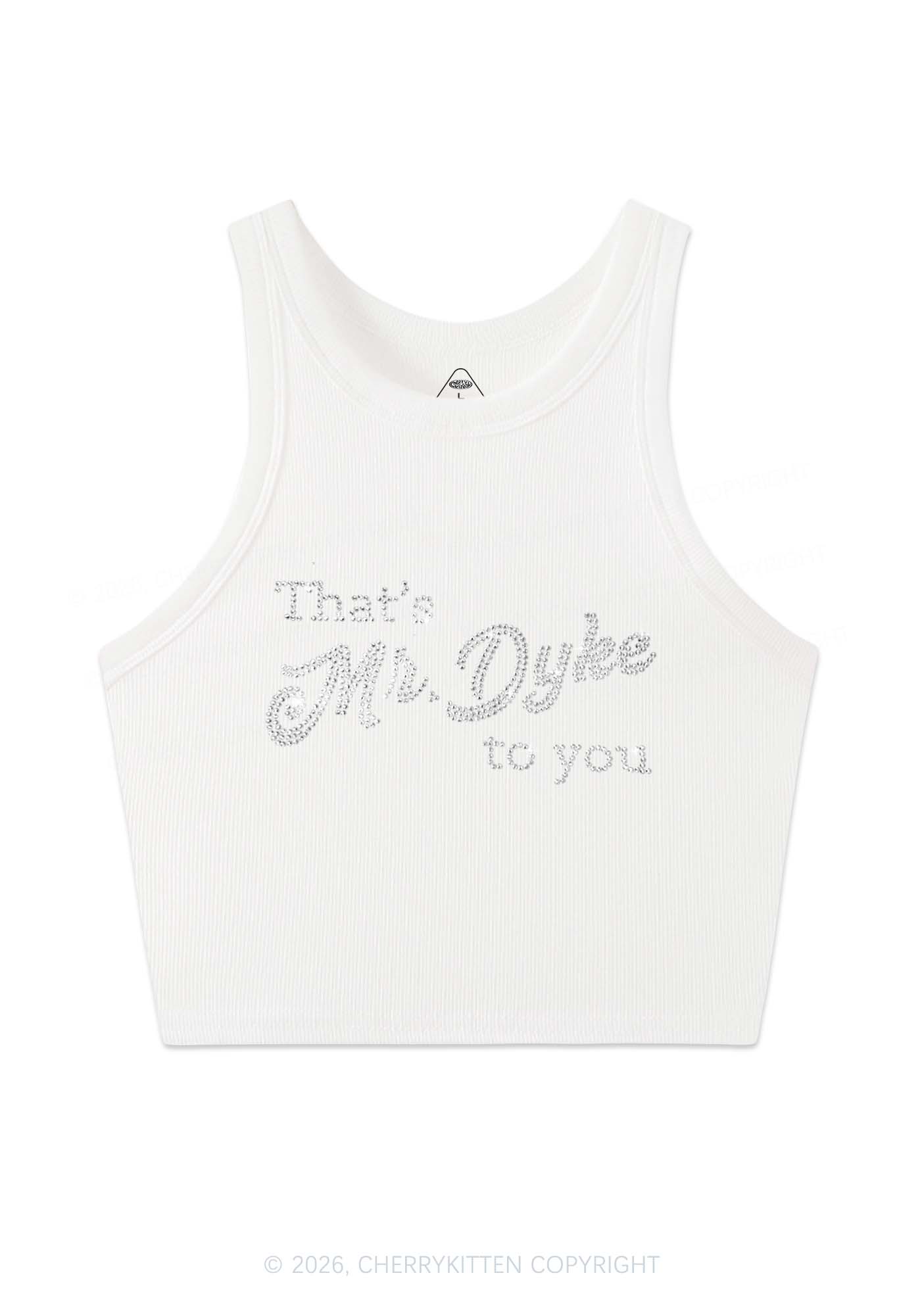 Rhinestone Thats Mr Dyke To You Pride Y2K Crop Tank Top Cherrykitten