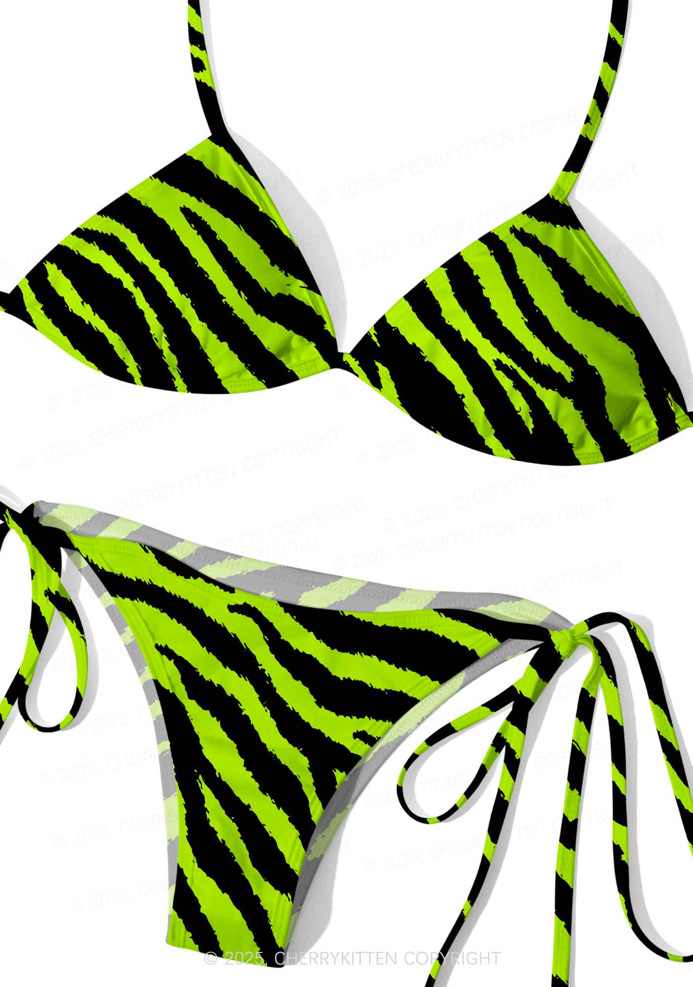 Green Zebra Y2K Print Bikini Set Cherrykitten
