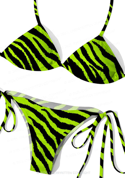 Green Zebra Y2K Print Bikini Set Cherrykitten