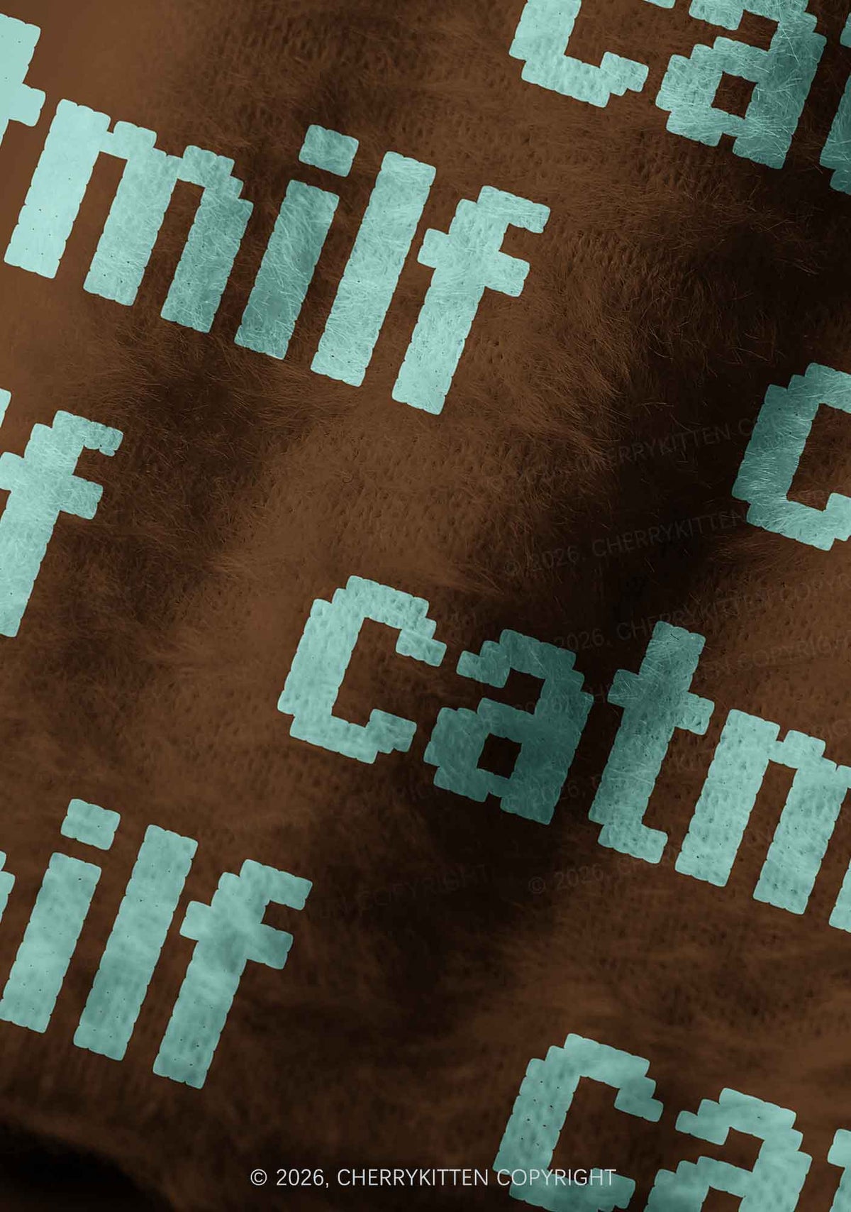 Mint Catmxxf On Brown Y2K Print Knit Beanie Cherrykitten