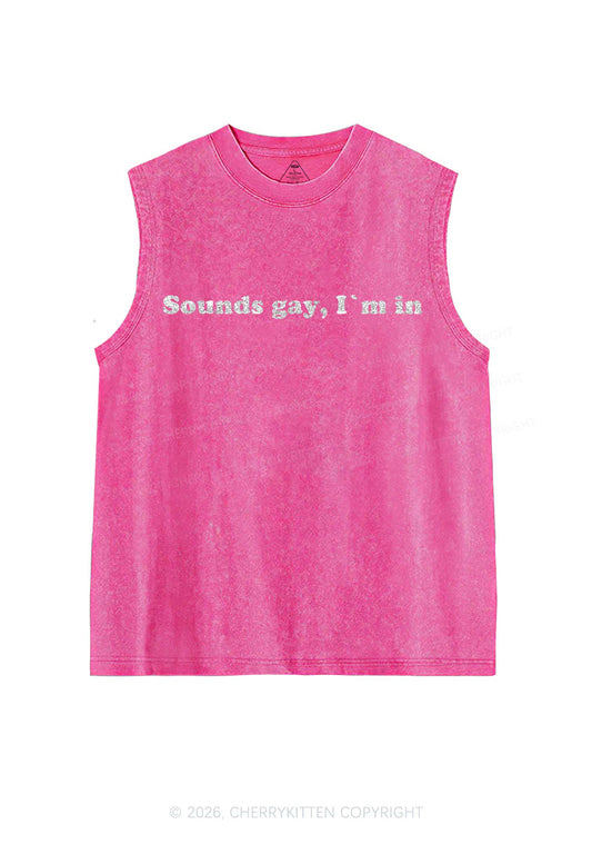 Glitter Sounds Gay Pride Y2K Washed Muscle Tank Cherrykitten