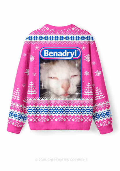 Sleepy Cat Y2K Knit Sweatshirt Cherrykitten