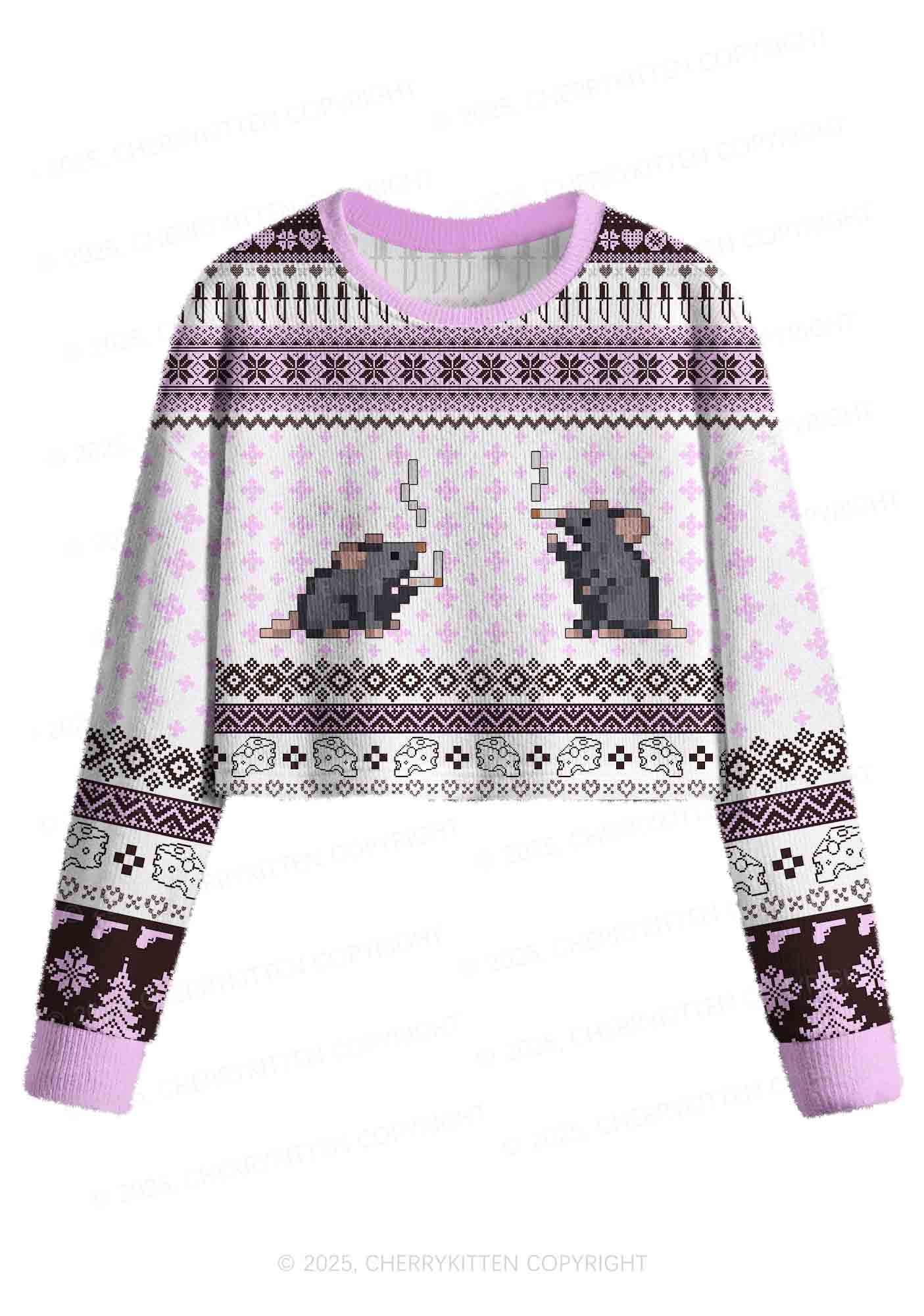Smoking Rats Y2K Christmas Crop Knit Sweatshirt Cherrykitten