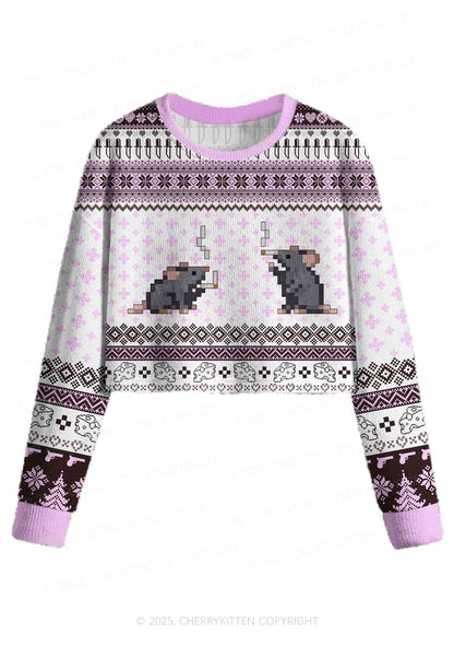Smoking Rats Y2K Christmas Crop Knit Sweatshirt Cherrykitten
