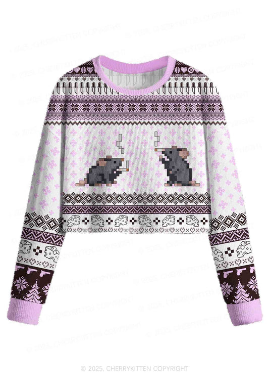 Smoking Rats Y2K Christmas Crop Knit Sweatshirt Cherrykitten