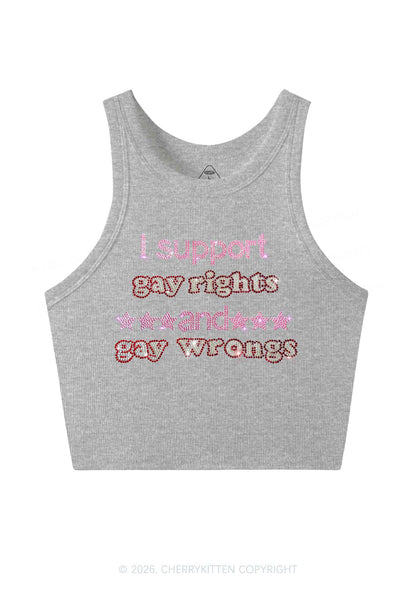 Rhinestone I Support Gay Rights Y2K Crop Tank Top Cherrykitten