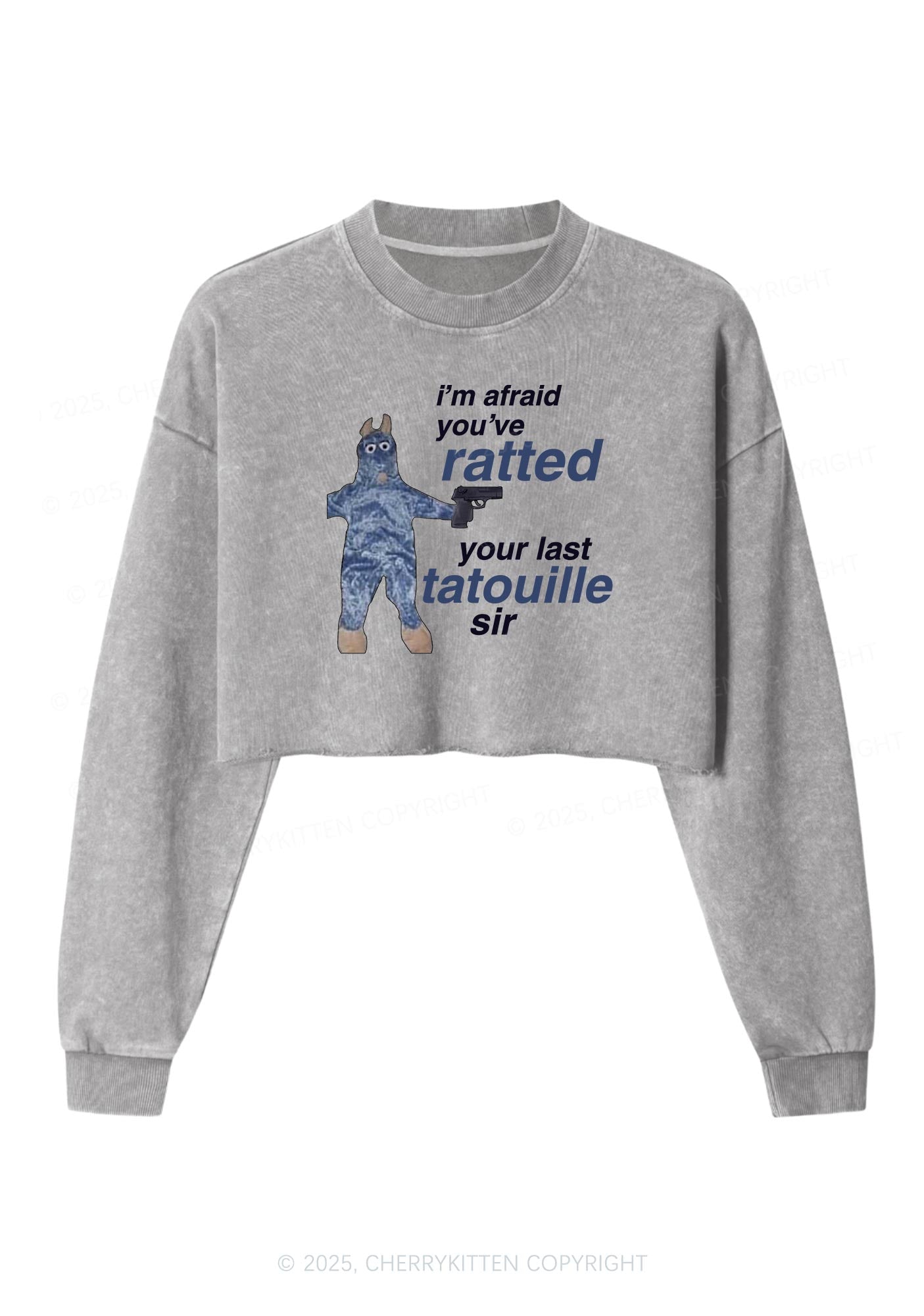 Ratted Last Tatouille Y2K Crop Washed Sweatshirts Cherrykitten