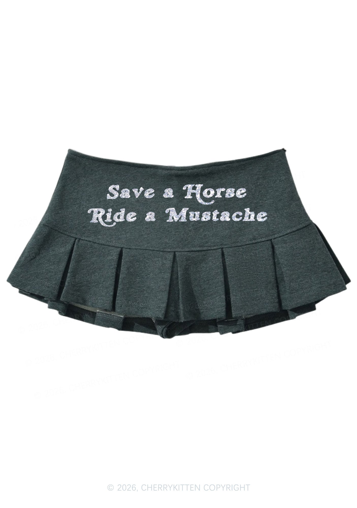 Glitter Ride A Mustache Y2K Mini Pleated Skirts Cherrykitten
