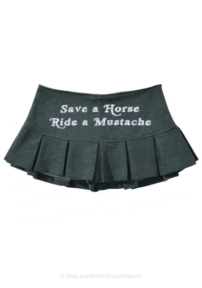 Glitter Ride A Mustache Y2K Mini Pleated Skirts Cherrykitten