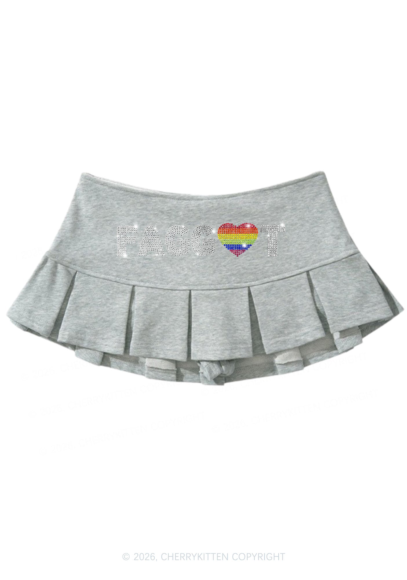 Rhinestone Rainbow Heart Faggot Pride Y2K Mini Pleated Skirts Cherrykitten