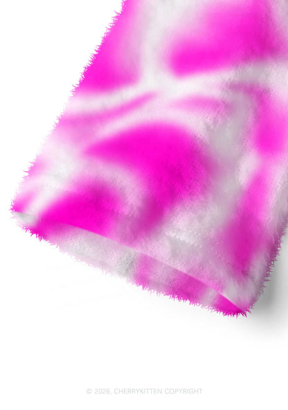 Pink And White Swirl Y2K Print Fuzzy Straight Leg Warmers Cherrykitten