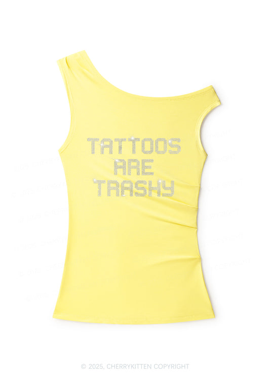 Rhinestone Tattoos Are Trashy Y2K Off Shoulder Tank Top Cherrykitten