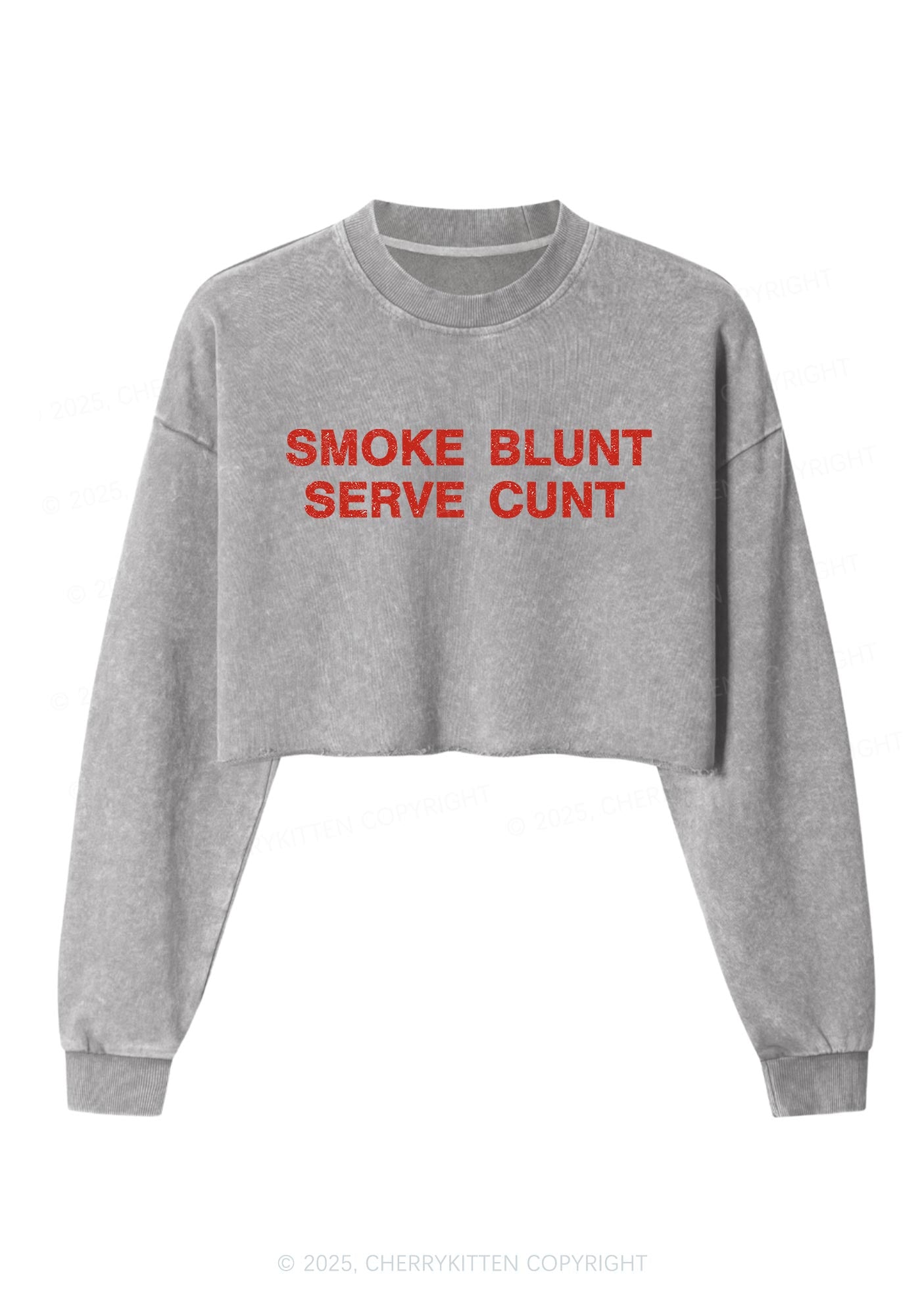 Smoke Blunt Y2K Crop Washed Sweatshirts Cherrykitten