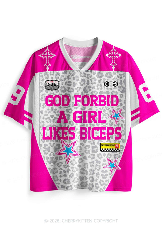 God Forbid Girl Likes Biceps Y2K Sport Jersey Shirts Cherrykitten