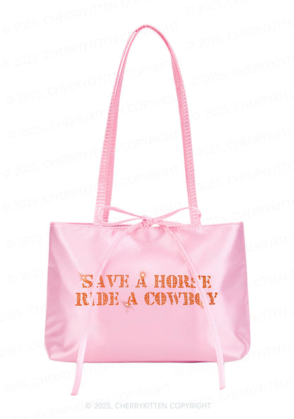 Rhinestone Save A Horse Ride A Cowboy Y2K Satin Bags Cherrykitten
