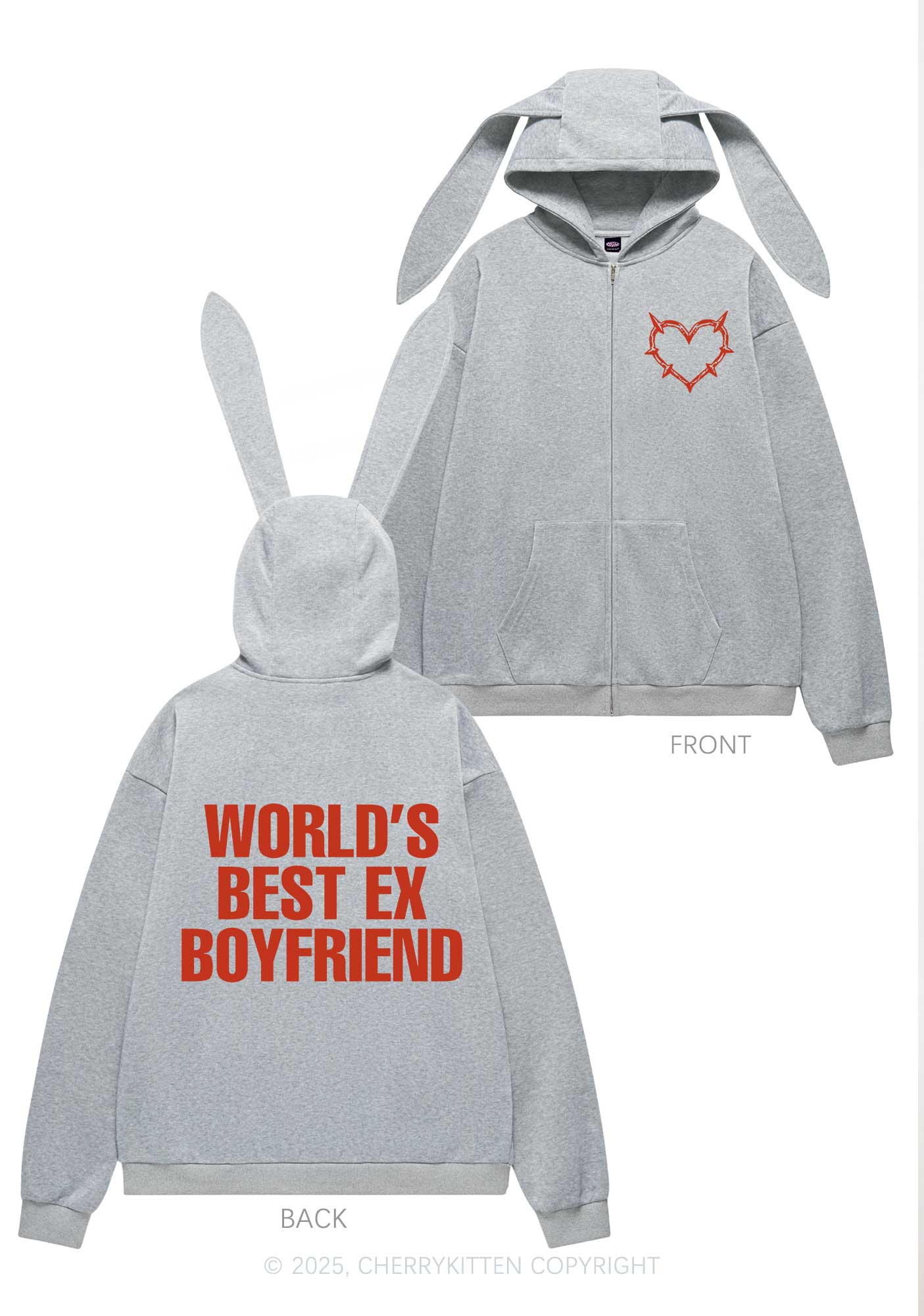 Best Ex Boyfriend Y2K Bunny Ear Zip Hoodie Cherrykitten