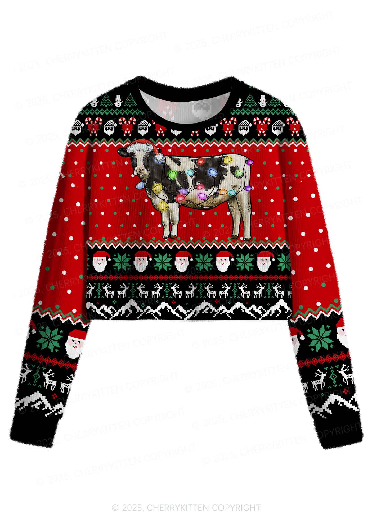 Light Cow Y2K Christmas Crop Knit Sweatshirt Cherrykitten
