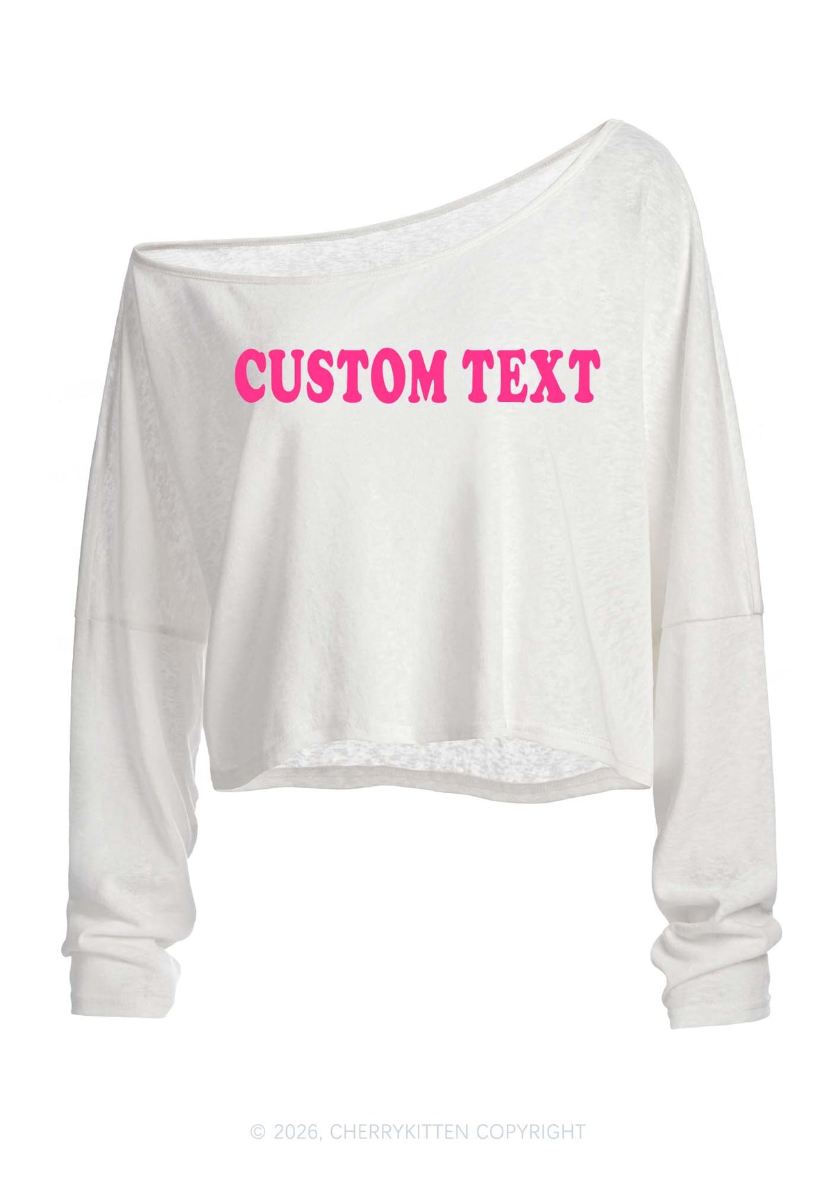 Custom Text Y2K Off Shoulder Long Sleeve Crop Top Cherrykitten