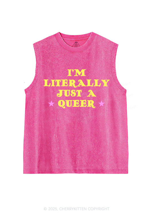 Just A Queer Pride Y2K Washed Muscle Tank Cherrykitten