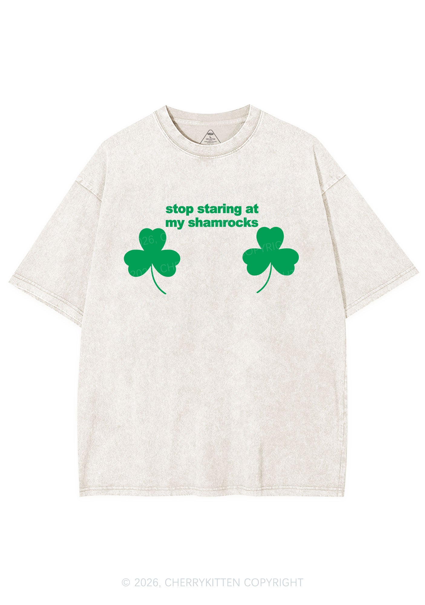 Stop Staring At My Shamrocks St Patricks Y2K Shirts Washed Tee Cherrykitten