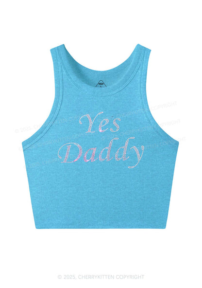 Rhinestone Yes Daddy Y2K Crop Tank Top Cherrykitten