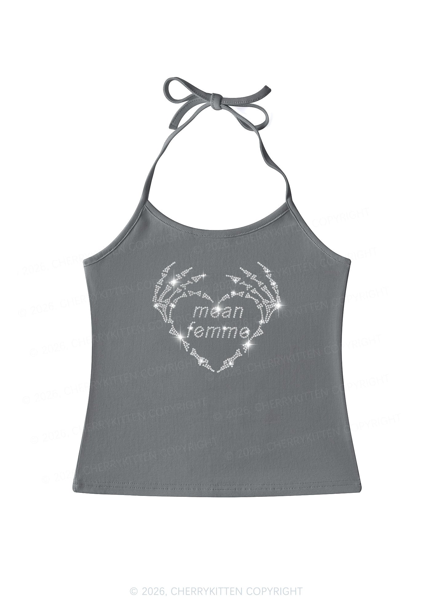 Rhinestone Mean Femme Skeleton Heart Pride Y2K Halter Neck Cami Cherrykitten