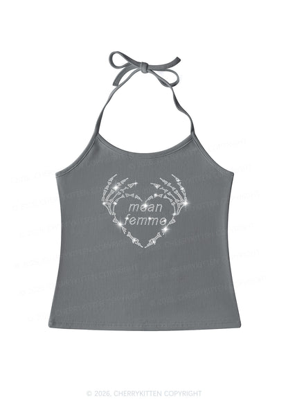Rhinestone Mean Femme Skeleton Heart Pride Y2K Halter Neck Cami Cherrykitten