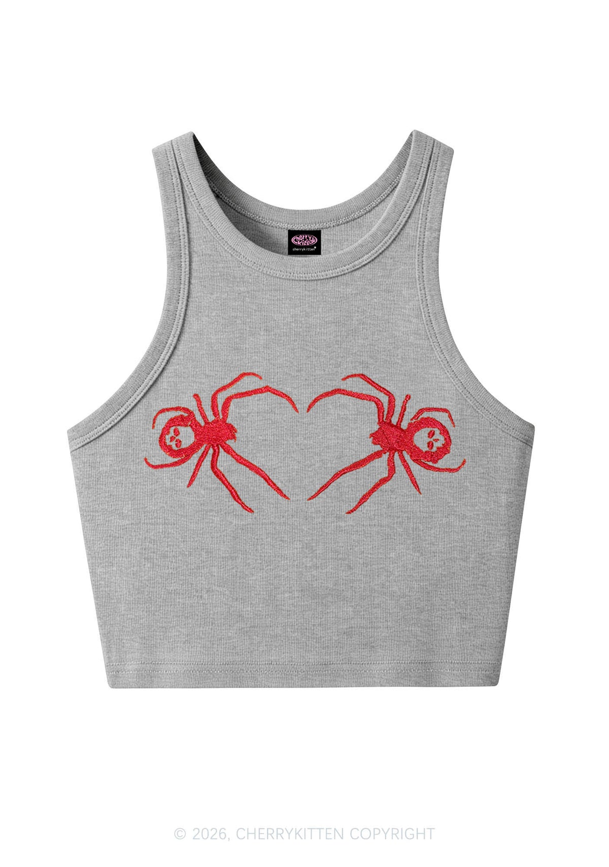 Embroidered Skull Spider Y2K Crop Tank Top Cherrykitten