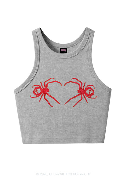 Embroidered Skull Spider Y2K Crop Tank Top Cherrykitten