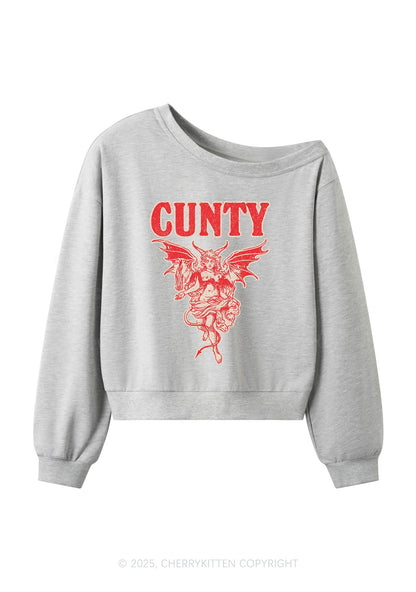 Cunty Satan Y2K Off Shoulder Sweatshirts Cherrykitten